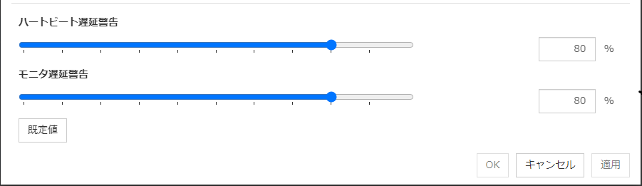 クラスタプロパティの「遅延警告」タブ