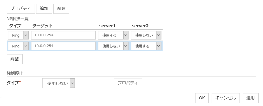 PING ネットワークパーティション解決リソースの不適切な設定例