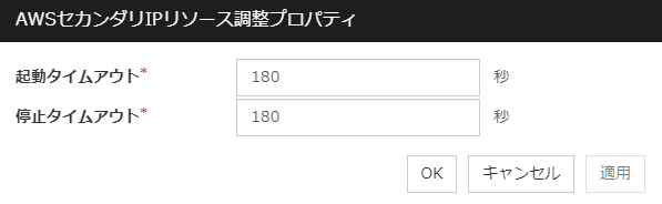 「AWS セカンダリIPリソース調整プロパティ」ダイアログボックス