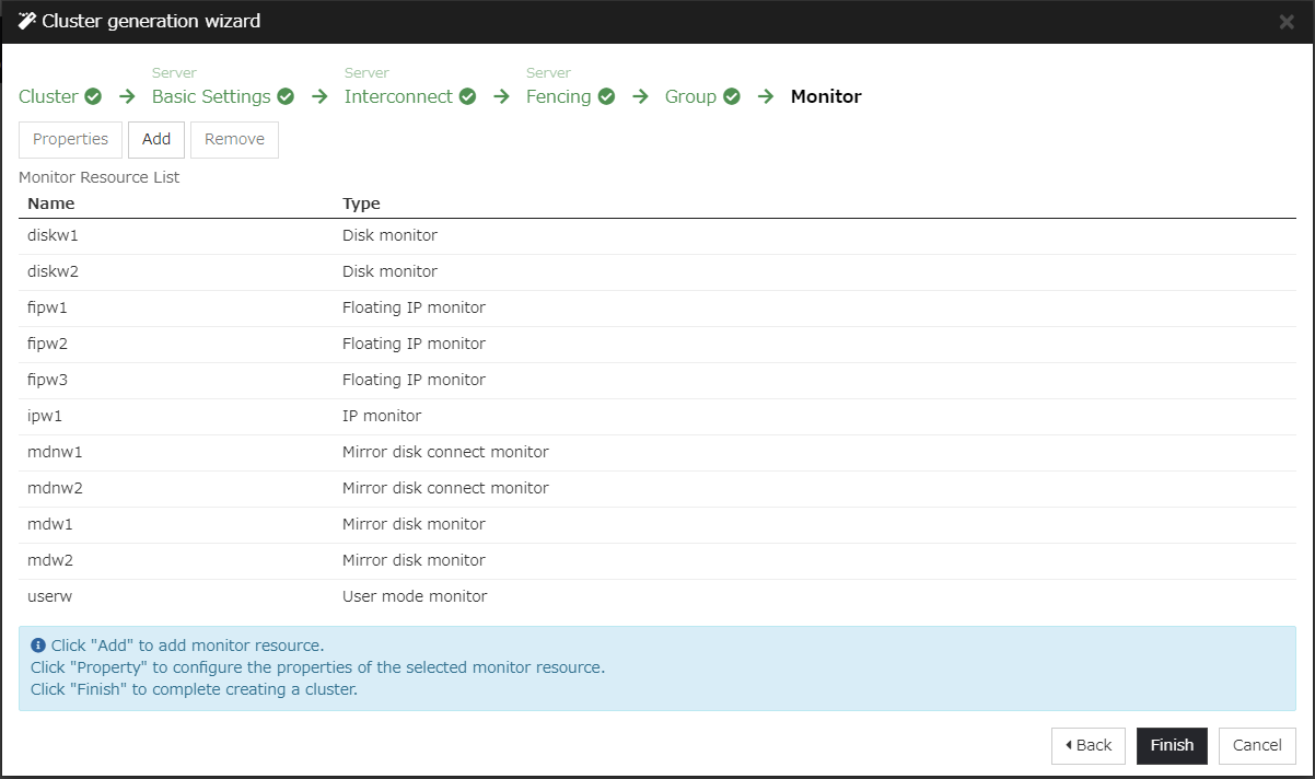 **Monitor** window of **Cluster generation wizard**