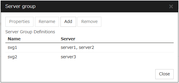 **Server Group Definitions** list of **Server group**