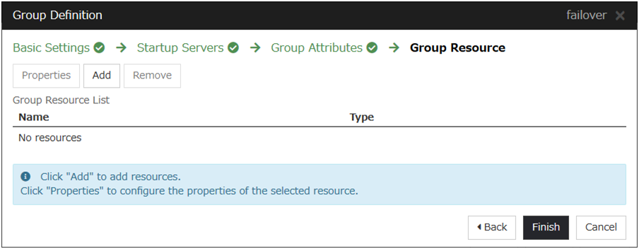 **Group Resource** configuration window of **Group Definition**
