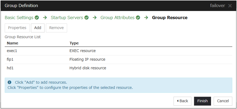 **Group Resource** configuration window of **Group Definition** (EXEC Resource)