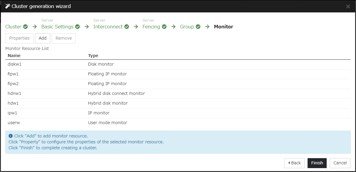 **Monitor** window of **Cluster generation wizard**