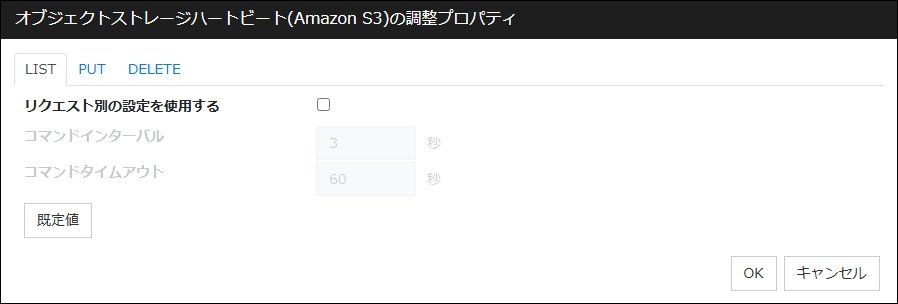 「オブジェクトストレージハートビートの調整プロパティ」画面