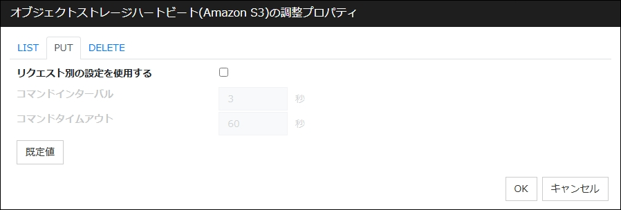 「オブジェクトストレージハートビートの調整プロパティ」画面