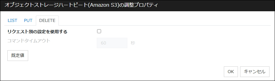 「オブジェクトストレージハートビートの調整プロパティ」画面