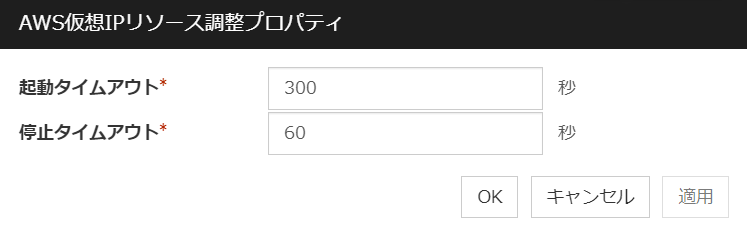 「AWS 仮想IPリソース調整プロパティ」ダイアログボックス