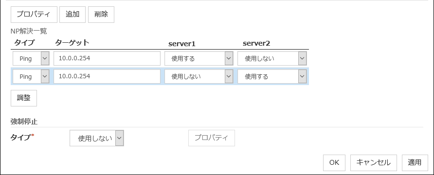 PING ネットワークパーティション解決リソースの不適切な設定例