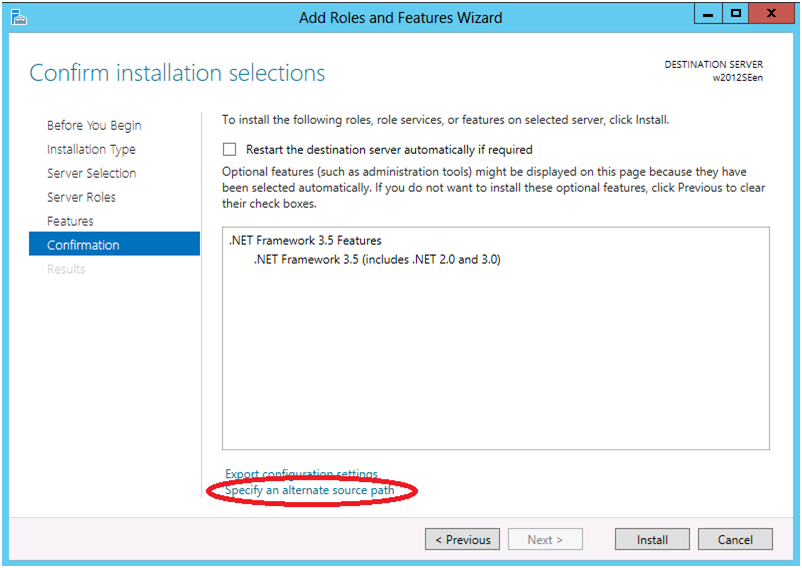 Confirm Installation Options