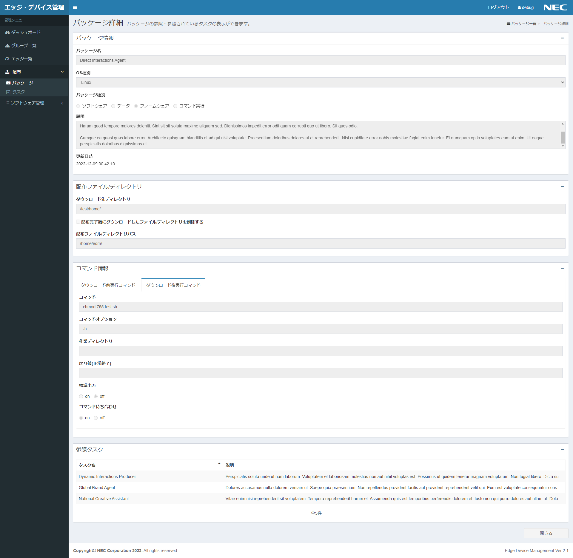 パッケージ詳細画面