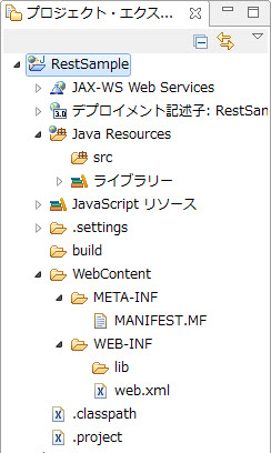 プロジェクト・エクスプローラー 動的Webプロジェクト ディレクトリ構成